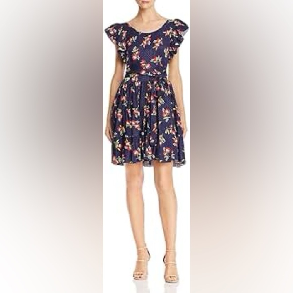 Jill Stuart bold floral jacquard flounce mini Dress L